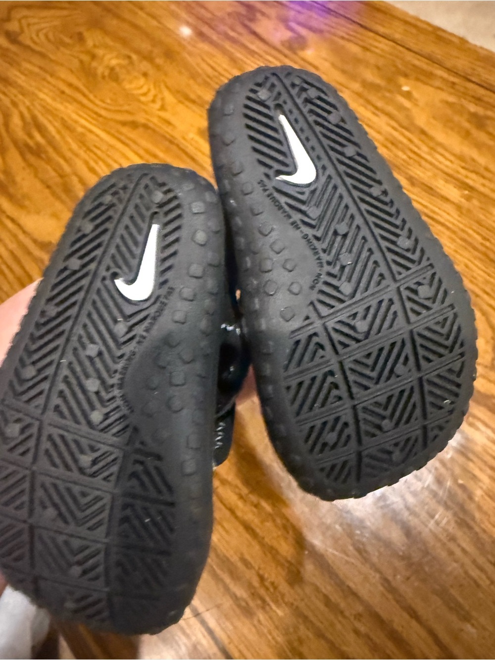 Nike Kids Black Sandal with White Swoosh Accent - Picture 2 of 3